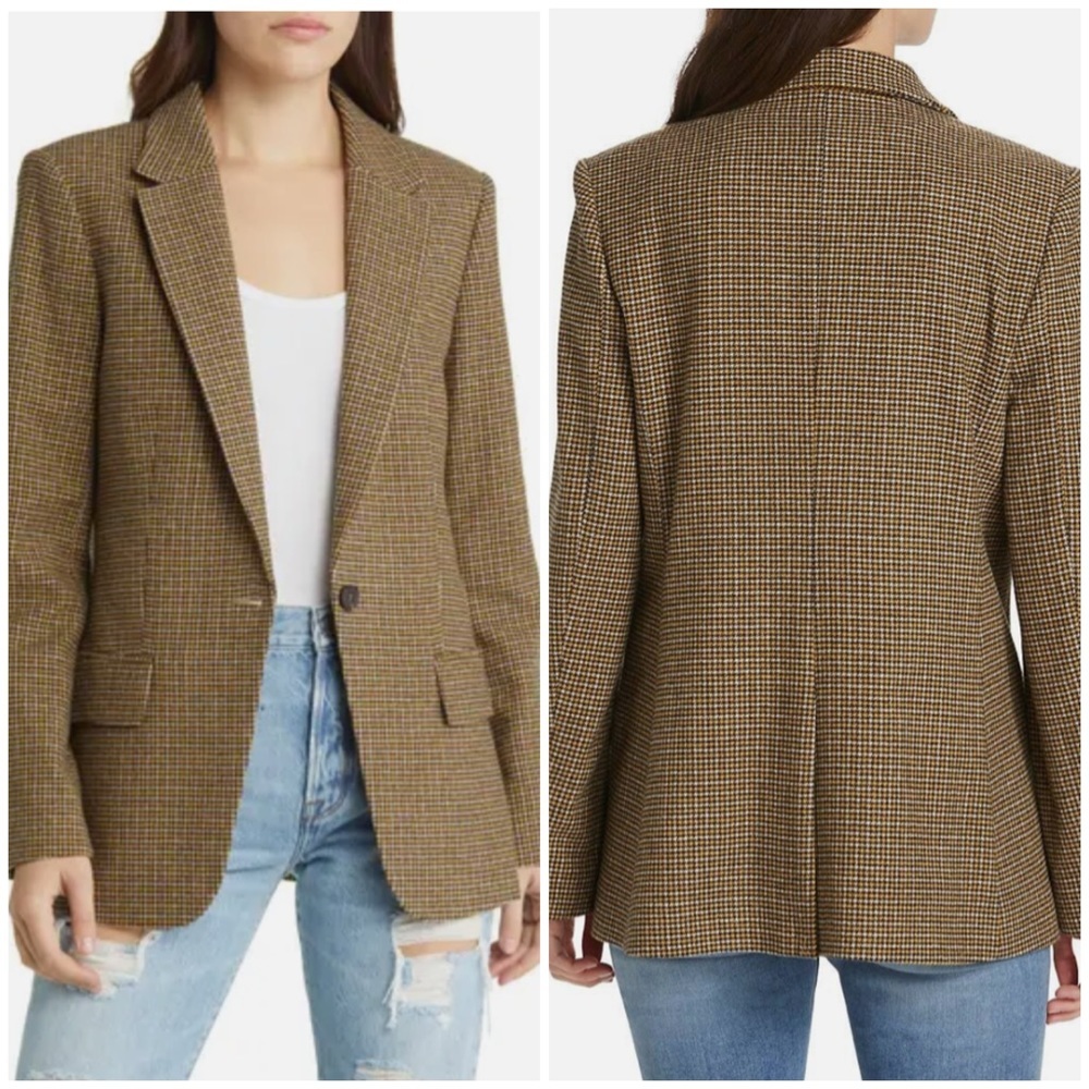 Frame 70s Blazer 2 NWT Houndstooth wool brown tan